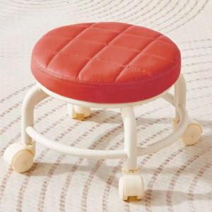 2025 New Universal Wheel Small Stool with Roller Childrens Back Chair Living Room round Stool Soft Padded Board Stool