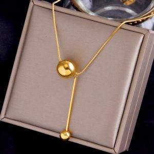 OYJR Kalung Titanium Asli Anti Luntur Bola Keberuntungan Emas 18K Anti Karat Aksesoris Wanita Fashion Korea