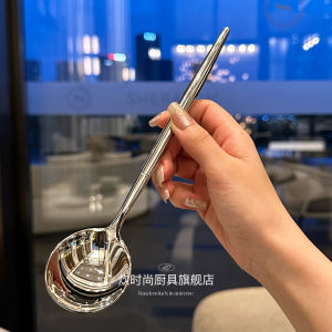 Heavy Duty round Head Spoon 18/10 Stainless Steel Soup Spoon Rice Stirring Western Dining Utensil Thickened Long Handle