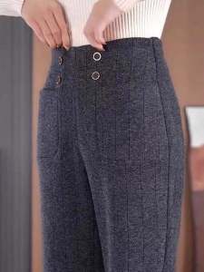 Gray Woolen Straight Leg Pants High Waist Thickened Autumn Winter Style Womens Casual Trousers Comfortable Fit Wide Leg Pants