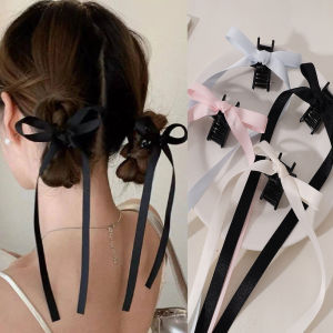 2Pcs Summer Ballet Wind Girl Super Fairy Ribbon Bow Hair Clip Long Small Fresh Floating Ribbon Simple Grasping Clip Hair Accessories