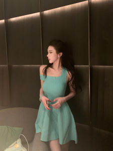 N13 SYXATN ชุดเดรสสั้นฤดูร้อนสไตล์หวานแฟชั่นของผู้หญิงแขนกุดพร้อมกระโปรงสั้นสไตล์ฝรั่งเศส Essence พอดีตัว