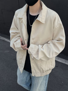 แจ็คเก็ตบุผ้า PU ทรงปกติสำหรับผู้ชาย ทรงปกติ แขนยาว ปกคอกลม สไตล์การ์ตูนสุดเท่ แจ็คเก็ตบุผ้า PU ลำลอง