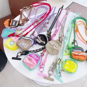 Adjustable Colorblock Crossbody Phone Lanyard Mini Zipper Pouch Multifunctional Neck Strap Earphone Storage Bag Outdoor Travel