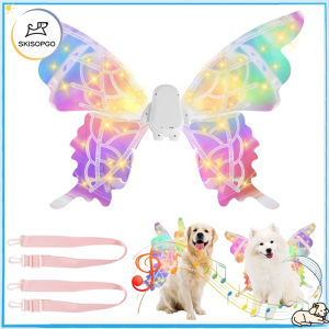 SKISOPGO Pet Glowing Wings Electric Butterfly and Movable Wings with LED Lights and Music Dog Fairy Wings Halloween Costumes