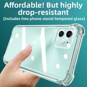 Silicone Phone Case for  11 Air 15 New 14Plus 13ProMax Soft 12Mini Protective Cover 11Pro Transparent 16e Full Corner Mirror Protection