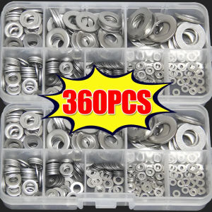 360Pcs Stainless Steel Sealing Solid Gasket Washer M2 M2.5 M3 M4 M5 M6 M8 M10 Flat Washers Rings Plain Gaskets Assortment Kits