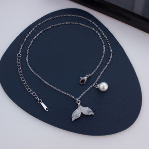 สร้อยคอรูปหางปลาทะเล สร้อยคอไข่มุกสีน้ำแข็ง ดีไซน์เก๋ไก๋ โซ่กระดูกไหปลาร้าสีน้ำเงิน แฟชั่นไฮเอนด์