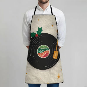 1-Piece Vinyl Record Print Apron Washable & Durable Universal Cover-Up for Restaurant & Kitchen