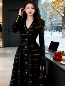 DANTING | Black Miu-inspired Elegant Waist Accentuated Dress