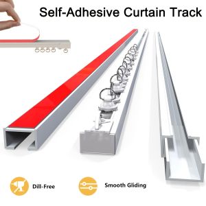 Self-Adhesive Curtain Track No Drill Ceiling Wall Mount Nano Silent Sliding Rail White Curtain Rod for Bedroom