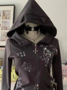 สลิมฟิต แขนยาว เสื้อฮู้ด เสื้อท่อนบน Y2K Abib Cultural Style ทันสมัย เด็กผู้หญิง เปิด คาร์ดิเกน เสื้อสเวตเตอร์ สั้น เด็กผู้หญิง S ฤดูใบไม้ร่วง แจ๊กเก็ต