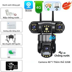 Camera CCTV Không Dây PTZ Ba Ống Kính 12MP Tự Động Theo Dõi 4G Giám Sát An Ninh Ngoài Trời Chống Nước V380 PRO Với Ba Màn Hình