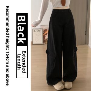 YIFANSHI | American Retro Military Green Loose Fit Trousers High Waist Pockets