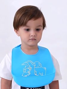 Baby Silicone Bib Waterproof Adjustable Washable Cartoon Feeding Apron for Baby Infant Silicon Bib