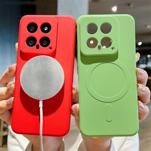Original Liquid Silicone Magnetic For Magsafe Case For Xiaomi 14 13 Pro Ultra Wireless Charge Fluorescence Candy Shockproof Capa