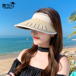 8463 Summer Outdoor Sun Hat Childrens Foldable Easiest for Match Crownless Sun Hat Straw Pattern Big Brim Sun Hat Tide