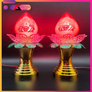 [Tặng kèm 2 bóng đèn] CẶP ĐÀO HOA SEN BÚP ĐÀI SEN THỜ CÚNG ĐÀI SEN QUAN ÂM đèn thờ cúng Bàn thờ gia tiên (Đào 8)