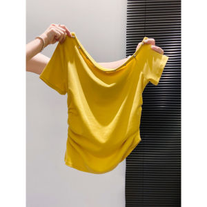 La Chapelle | Irregular Off-shoulder Slant Collar Short Sleeve T-Shirt