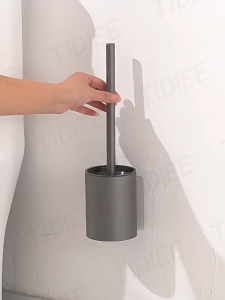 Toilet Brush Holder Set Aluminum Wall & Floor Mounted No Drill Long Handle Toilet Brush for 360° Cleaning