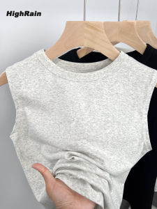 เสื้อยืดแขนกุดคอวีทรงเข้ารูปผ้าฝ้ายแท้สำหรับผู้หญิงในช่วงฤดูร้อน สไตล์ทำงาน สีสันสดใส ทรงเข้ารูป เสื้อชั้นใน