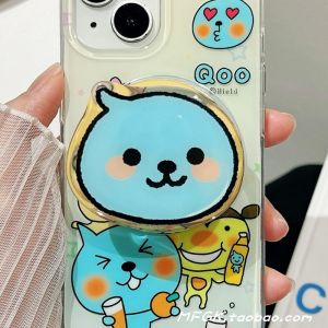 Adorable Cartoon Smile Qoo Cool Girl Heart Airbag Absorption Universal Magnetic Mobile Phone Case Stand Cute Funny Bounce