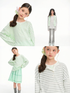 LOVESASAKIDS | Mint Colored Stripe Design Knit T-Shirt