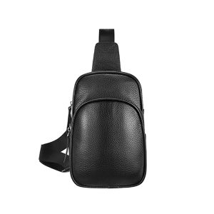 Genuine Leather Small Sling Bag Casual Crossbody Shoulder Chest Cell Phone Purse Fanny Packs Gifts for Women Men Black