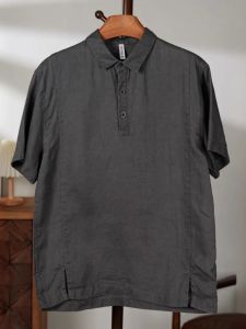 Casual Cotton Linen Short Sleeve Mens Shirt Simple Summer New Fashion Breathable Loose Fit Urban Style Youth Daily Wear