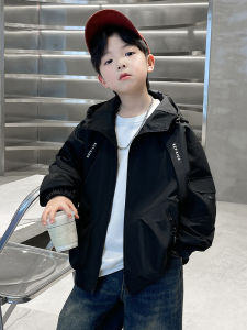 Jkids Boys Fleece Lined Jacket Autumn Winter New Style Korean Version Polyester Fiber Hooded Zipper Closure Print Pattern Coat