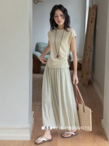 High Waist A-Line Midi Skirt Casual Light Peach Color Womens New Summer 2025 Loose Fit Skirt for Young Women 18-24 Years Old