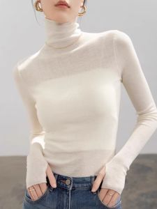 Gray High Collar Knitted Sweater Slim Fit Long Sleeve