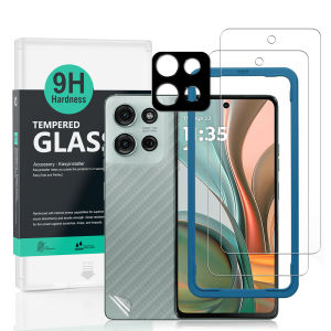 Ibywind For Motorola Moto G75 5G Screen Protector with 2 Pcs Tempered Glass1 Pc Camera Lens Protector1 Pc Backing Carbon Fiber Film [Fingerprint ReaderEasy to install] No Ratin