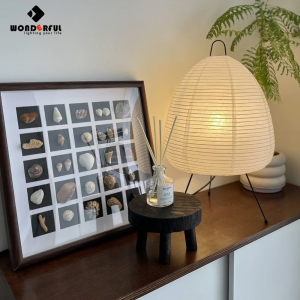 WONDERFUL โคมไฟตั้งโต๊ะ กระดาษฟาง การหรี่แสงสามสี ไฟประดับสไตล์ญี่ปุ่น โคมไฟตั้งพื้น