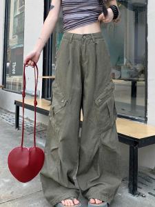 High Waist Wide Leg Denim Work Pants Womens Autumn Winter American Hot Girl Tall Slimming Floor-Length Jeans Short Girls