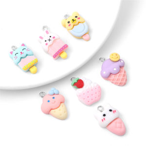 6pcs Cute Ice Cream Cone Cake Food Resin Charm Pendnat for Jewelry Making Earring Bracelet Necklace Accessories DIY Craft Material