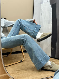 Light Wash Bell Bottom Jeans Womens Small Size Non-Matching Fat MM High Waist Slimming Bell Pants Large Elastic Horse Hoof Pants