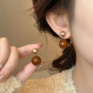 ตุมหูใช้งานสองแบบ เครื่องประดับต่างหูเด็กผู้หญิง ผู้หญิงของขวัญ สีน้ำตาล แฟชั่น"