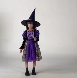 Trang Phục Phù Thủy Đen Cho Bé Gái Halloween Carnival Đảng Biểu Diễn Sân Khấu Dài Tay Giữa Bắp Chân Áo Choàng Phong Cách Châu Âu Trang Phục Trẻ Em 3-7 Tuổi