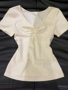 SUHUIQIAN | White Twisted Short Sleeve Summer New T-shirt V-neck Waist-cinching Fashionable Shirt