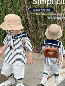 Boys Nautical Summer Striped Short Sleeve T-Shirt Casual Cotton Top Half Sleeve Childrens Fashionable Clothing for Kids