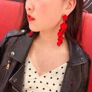 Bohemian Rose Petal Earrings Flower Red Yellow Blue Colors Flower Drop Earrings Long Tassel Earrings Party Wedding Jewelry B