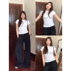 เสื้อยืดคอกลมแขนสั้นทรงเข้ารูปสำหรับผู้หญิงไซส์ใหญ่ ทรงหลวม ลำลอง เสื้อชั้นใน แฟชั่นฤดูร้อน เสื้อผ้าทำงาน