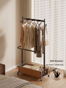 Floor Mounted Clothes Rack Bedroom New Model Mobile Coat Stand Living Room Luxury Sense Space Saving Clothes Storage Shelf