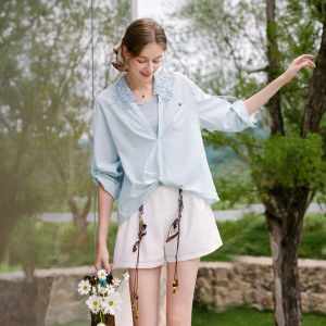 XIANGYING | French Style V-Neck Shirt & Top 2PCs Set