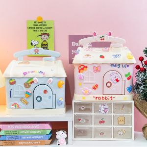 Cute House Piggy Bank For Kids With 3d Sticker Kawaii Anime Cartoon Savings Money Boxes For Coins Banknotes Birthday Xmas New Year Gift