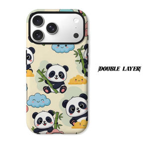 Cute Panda Phone Case for iPhone 18 17 16 15 14 13 12 11 Air Pro Max Plus Double-layer Cover