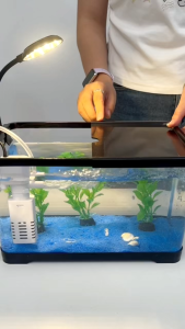 Ready Stock Ecological Fish Tank Full Set Small Desktop Aquarium with Circulation Pump LED Lighting Filtration System Landscape Decor for Indoor Pet Fish Breeding