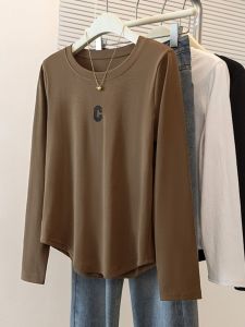 Brand Discount Womens Clothing Inner Bottoming Shirt Plus Size Ladies Covering Belly Thin Shoulder Long Sleeves T-shirt Loose Casual Top Women