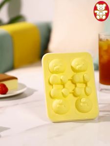BOSSLU Cetakan Es Batu Silikon Beruang 3D Cetakan Puding 4Slot Karakter Lucu Mold Jelly Es Batu 1120
